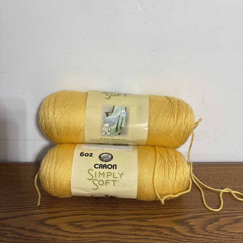 Lot Of 2 Caron Simply Soft Sunshine Yellow Color 9755 No Dye Lot 6oz 315 Yards